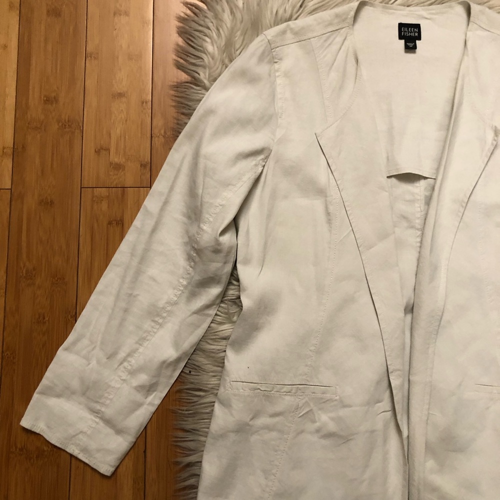 Eileen Fisher Linen Blend Open Front Minimalist Cream White Blazer Jacket size M - Picture 4 of 10